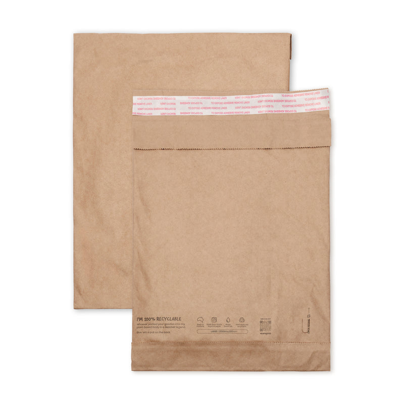 Recycled Paper Padded Mailer on white background. Size Large