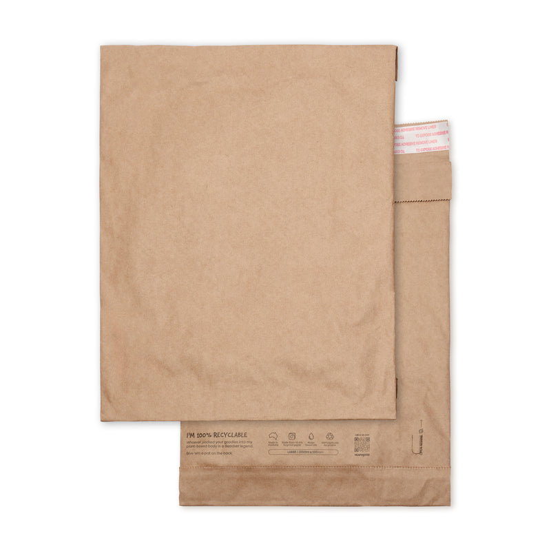 Recycled Paper Padded Mailer on white background. Size Large