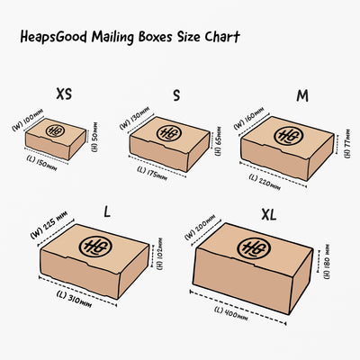 HeapsGood Mailing Boxes Box sizing chart