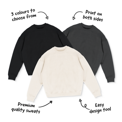 Custom Branded Merch Sweatshirt. Merch For Businesses. Crew Neck Sweater. Custom Printed Jumper.